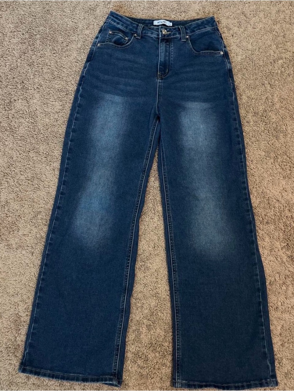 HDLTE High-Rise Wide Leg Jeans in Deep Blue Wash